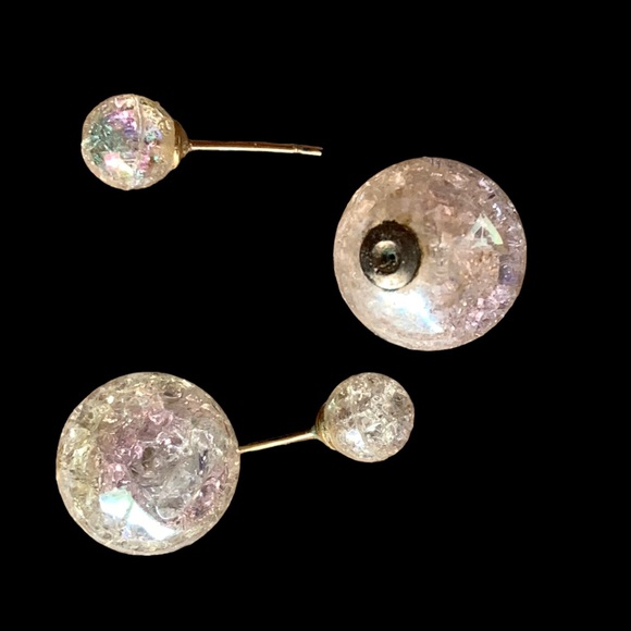 Iridescent Cracked Double Sided Glass Ball Earrings Colorful Women’s Jewelry - Picture 4 of 4